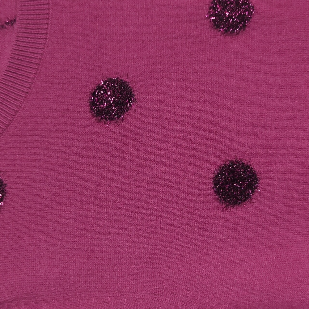 Talbots Womens Sweater Tinsel Dot Magenta Pink‎ Metallic Crew Lambs Wool Medium - Picture 4 of 9